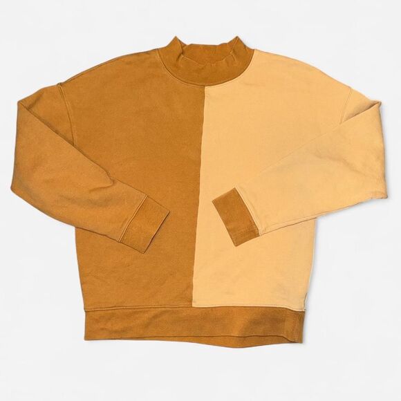 Madewell Tops - Madewell Mustard and Tan Colorblock Mock Neck Sweatshirt (SIZE SMALL)